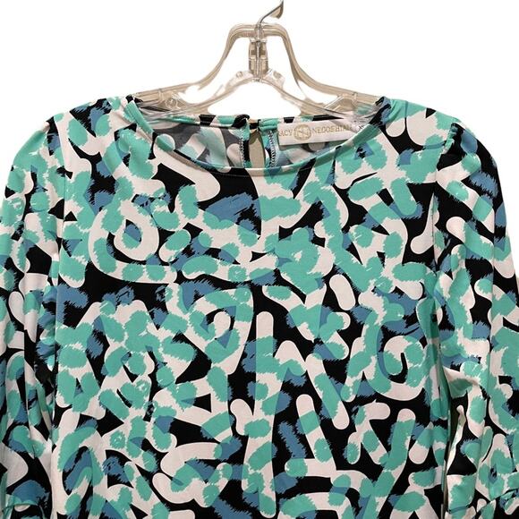 Tracy Negoshian Printed Shift Dress Jeweled Sleeves Size XS - Picture 5 of 7